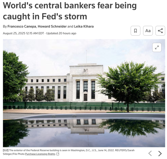 △路透社报道，多国央行行长担心被这场特朗普与美联储的风暴所拖累。